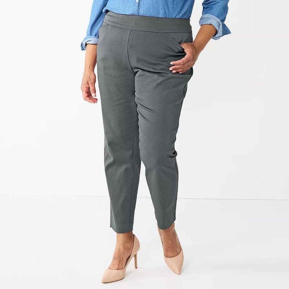 Croft & Barrow Straight Mid-Rise Classic Pull-On Pant - Grey - Size 3X